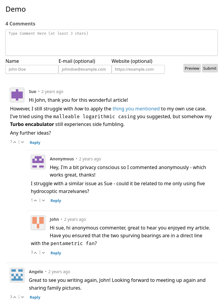 Tangkapan layar isso commenting system